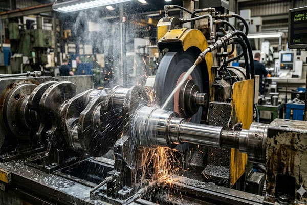 How-Precision-Crankshaft-Grinding-Reduces-Engine-Vibration A precision crankshaft grinding machine restoring a worn crankshaft to reduce engine vibration.